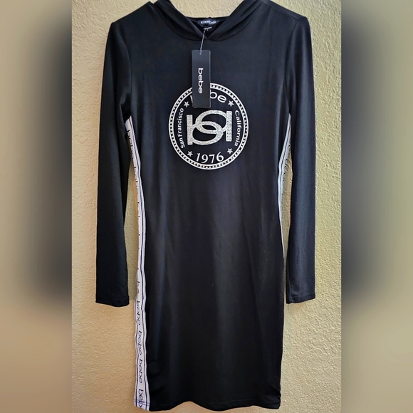 Brand New Bebe Long Sleeve Hooded Logo Dress - Picture 1 of 7